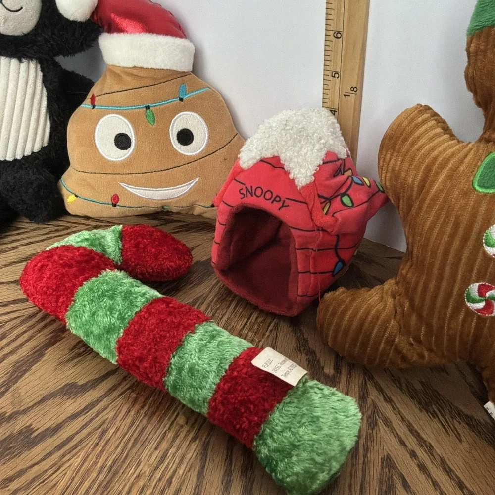 Christmas Dog Toy Plush Lot Skunk Poop Emoji Candy Cane Gingerbread Sock Monkey